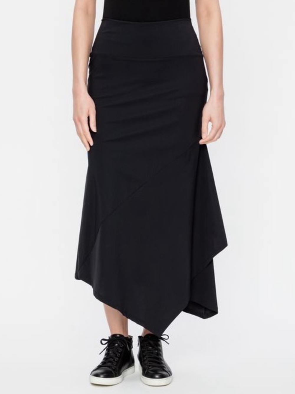 Sarah Pacini Black Asymmetric Midi Skirt Italy Luxury Travel Size 1